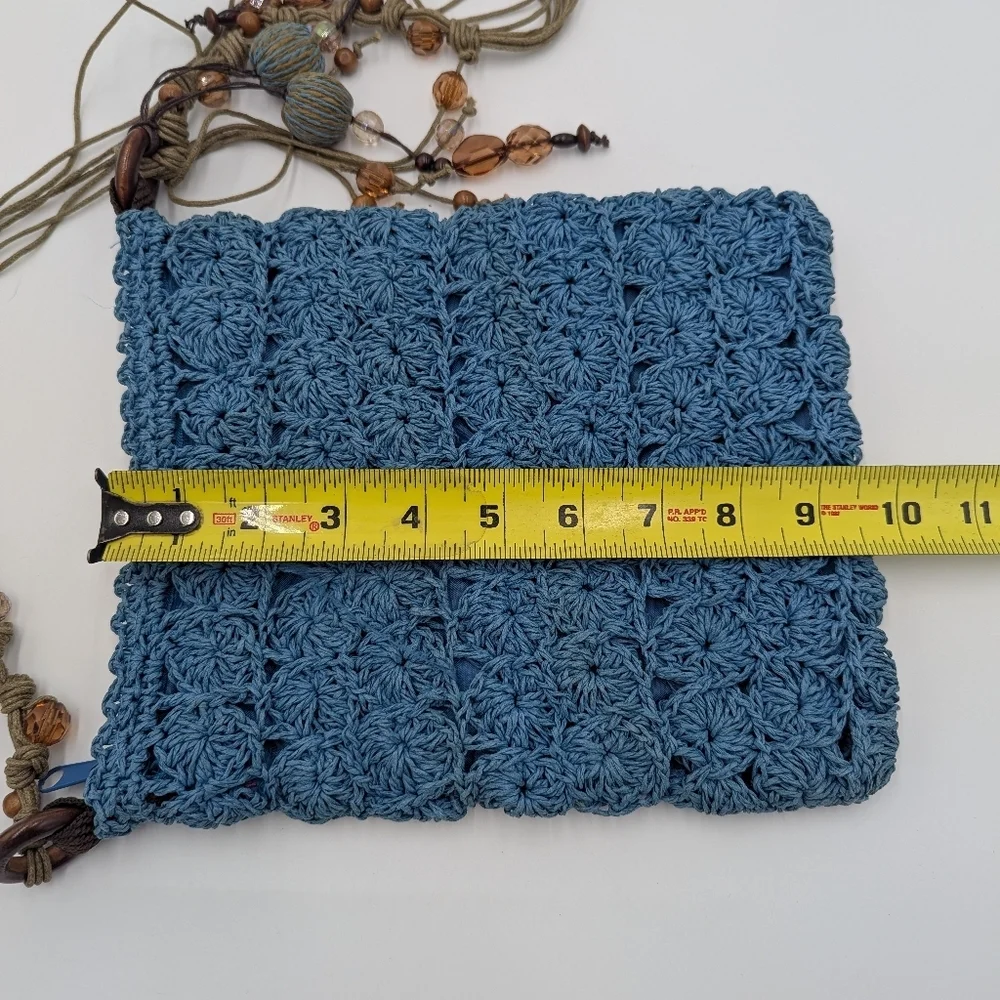 Capelli Straworld Crochet Crossbody Bag Boho Woven Paper Tassels Festival Beaded